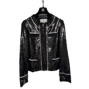 Stevie Mac New York Jacket Womens 10 Black Sequin White Trim Lined Made in USA